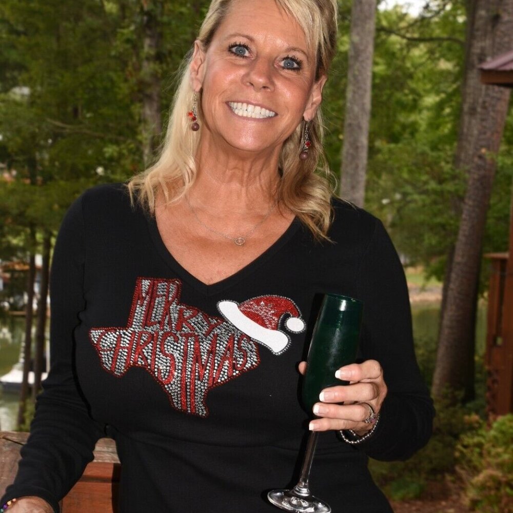 Texas Christmas  rhinestone bling long sleeved shirt XS S M L X…
